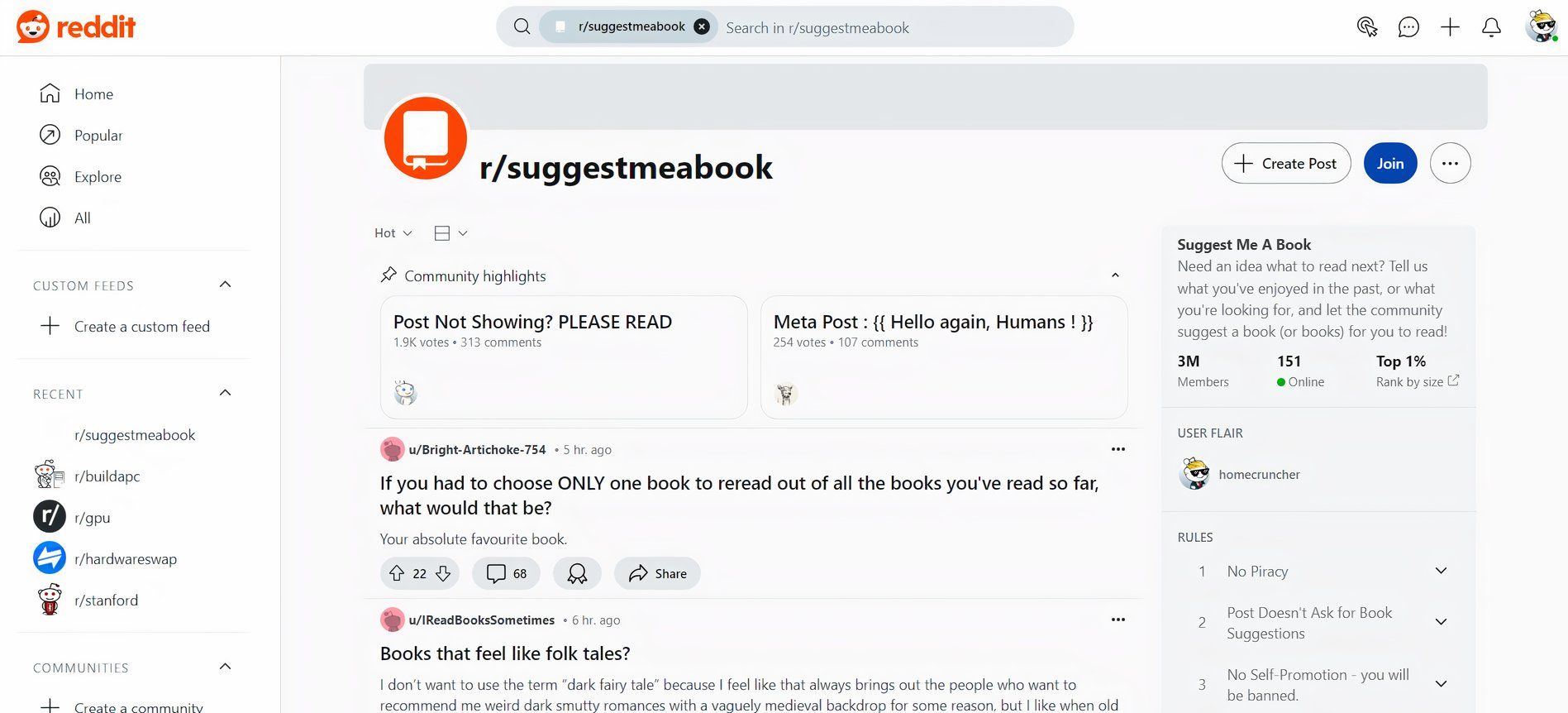 screenshot showing suggestmeabook subreddit