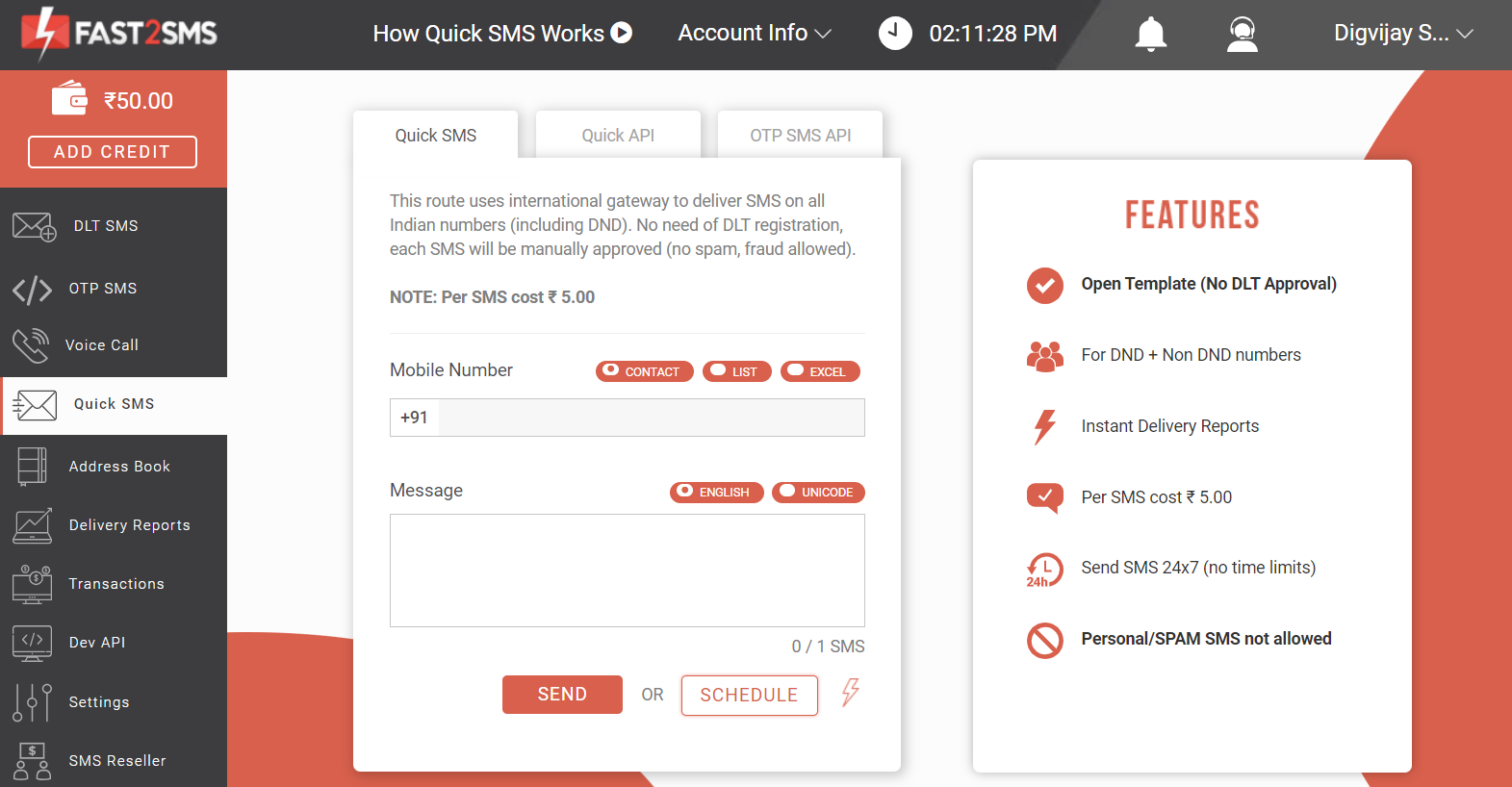 Sending free SMS using Fast2SMS