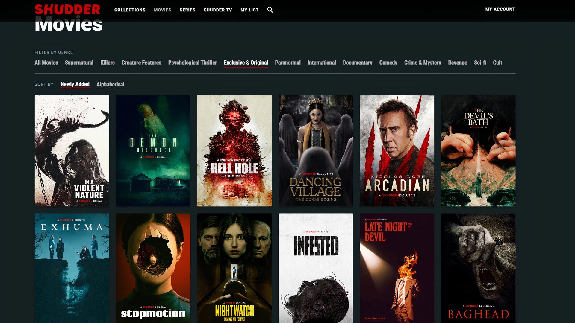 Lineup of all original content on Shudder.