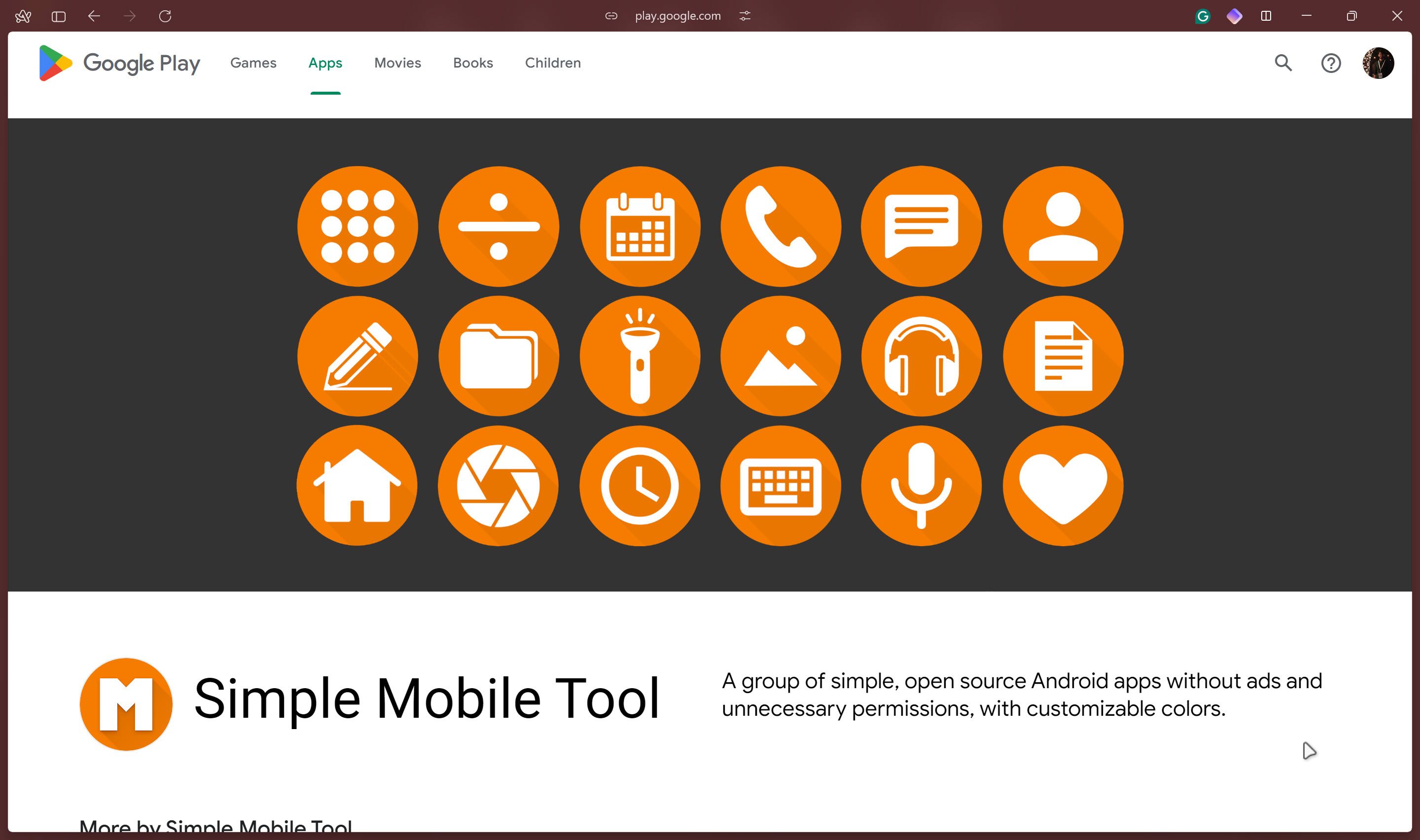 Play Store page for the Simple Mobile Tools suite