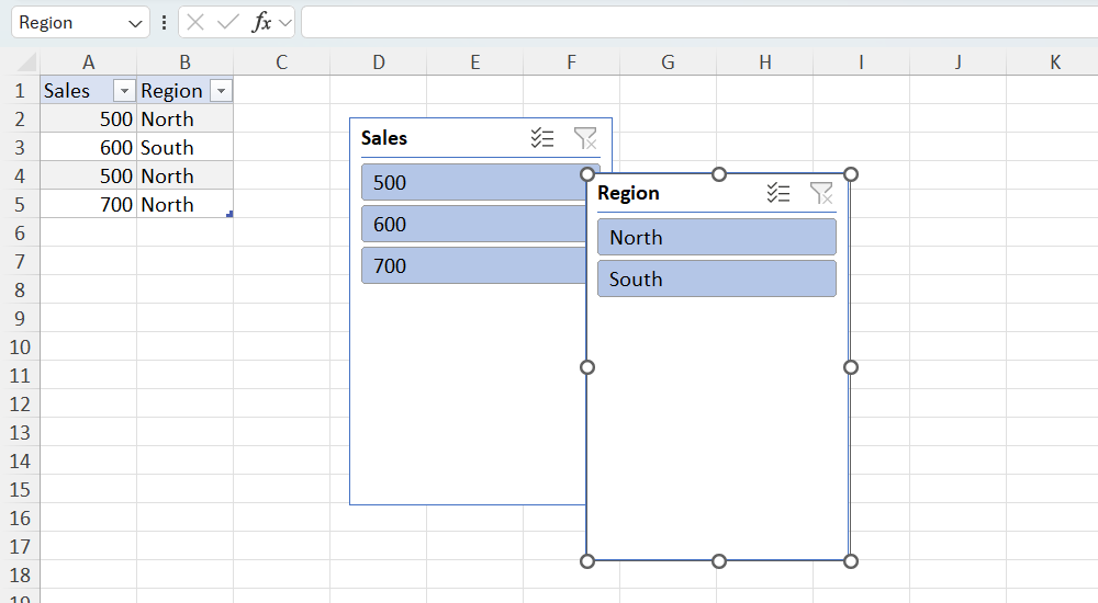 Slicers in Excel.