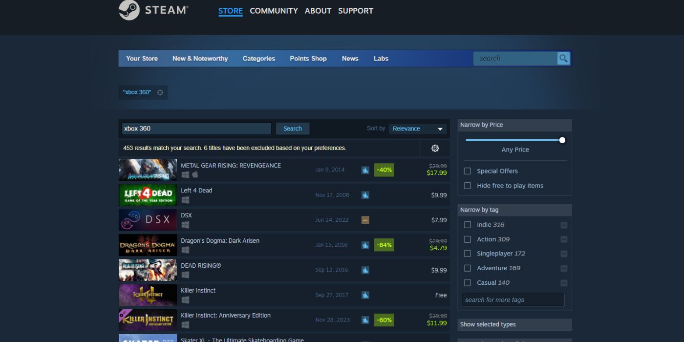 steam search for xbox 360 games