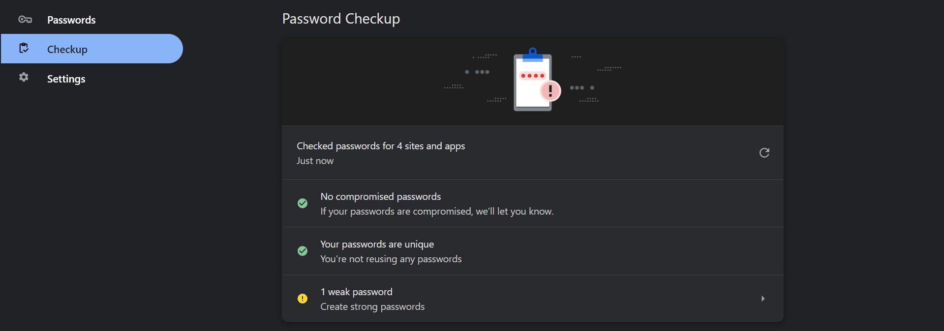 The Password Checkup section in Google Password Manager on a PC