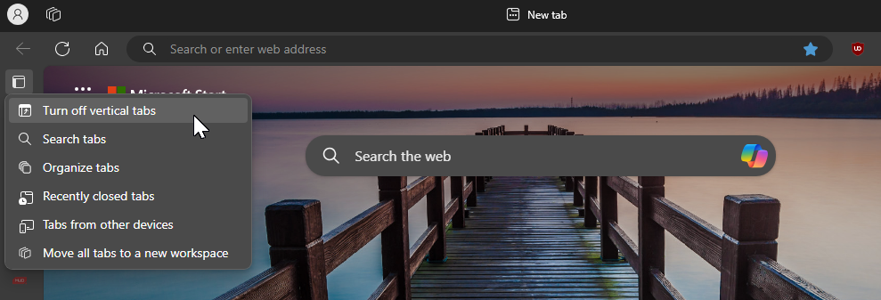 Tắt tùy chọn tab dọc trong Microsoft Edge