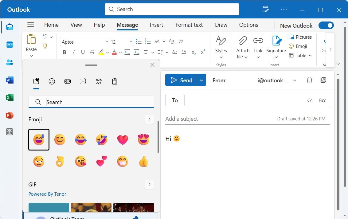 از پنل ایموجی ویندوز در Outlook استفاده کنید