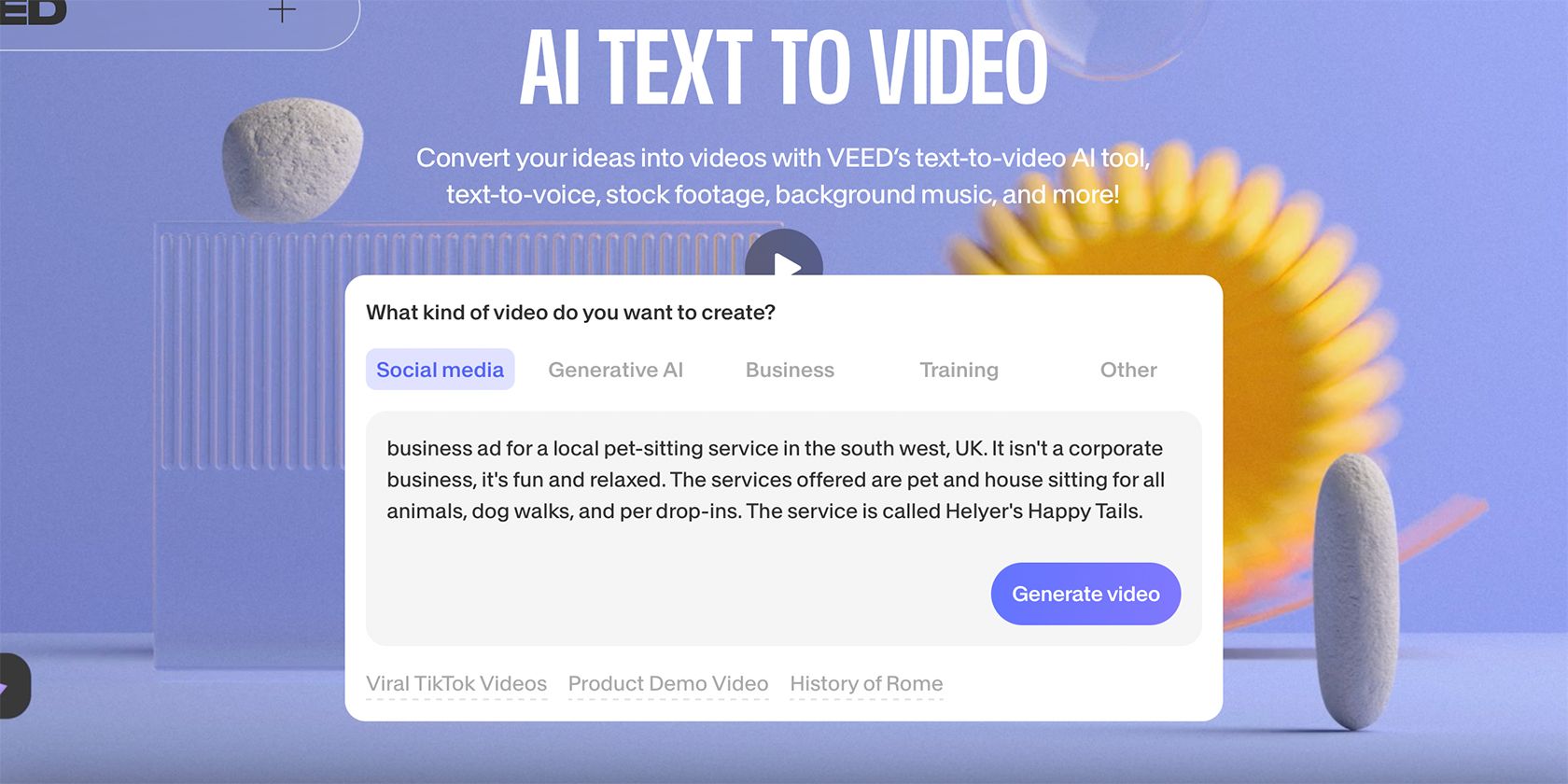 VEED text prompt box for AI video