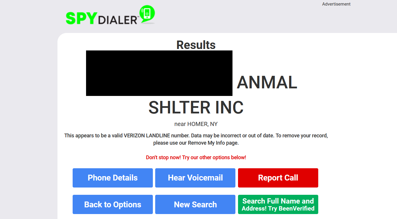 viewing a result in spy dialer