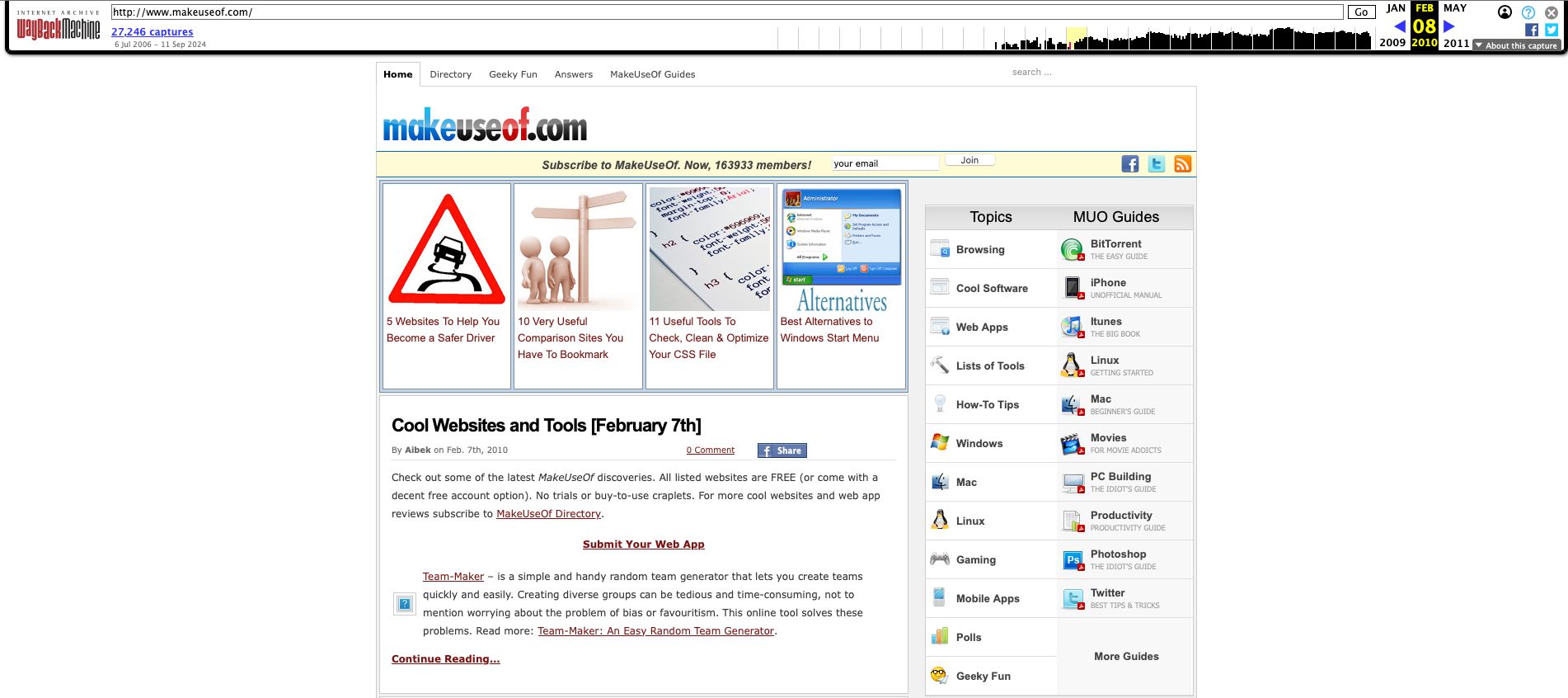 makeuseof.com on the wayback macine