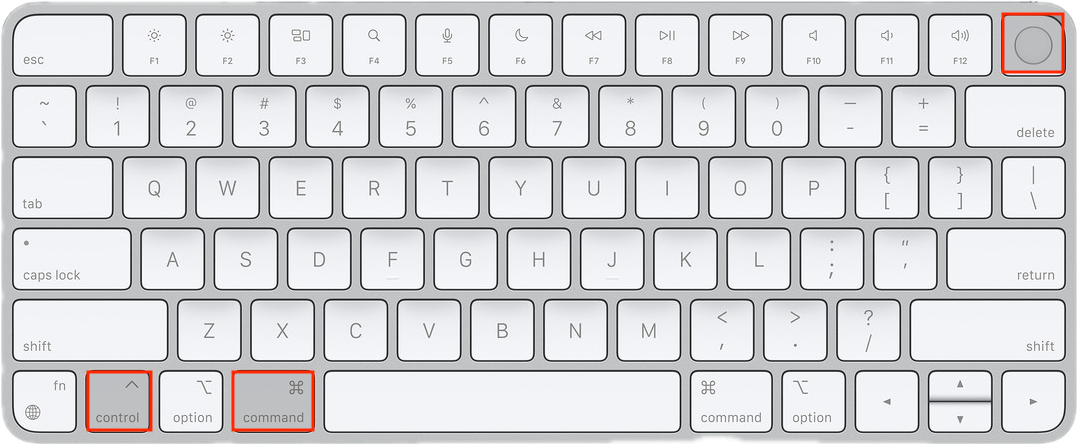 White Apple Magic Keyboard with highlighted Control Command Power buttons