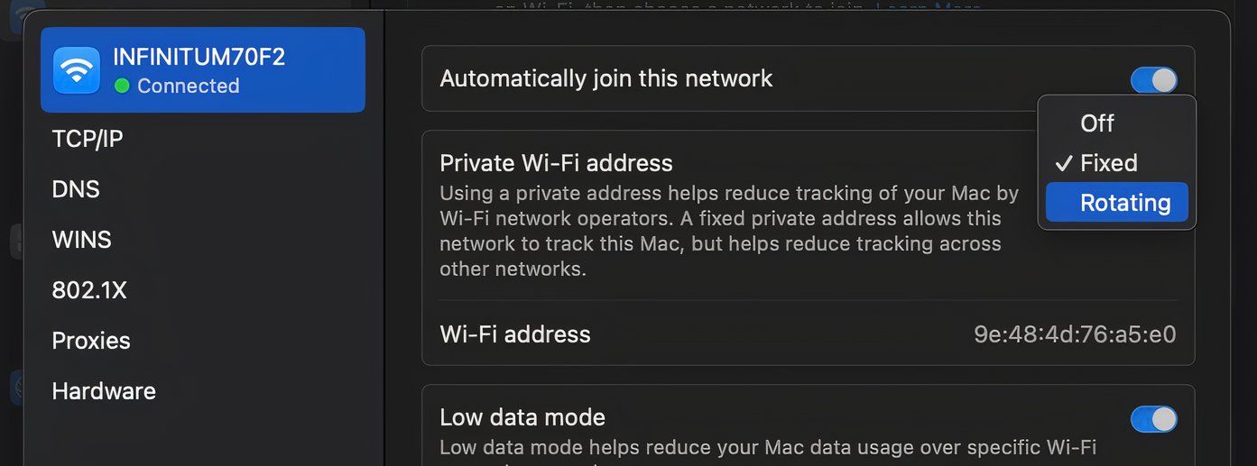 Rotating Wi-Fi address in macOS Sequoia