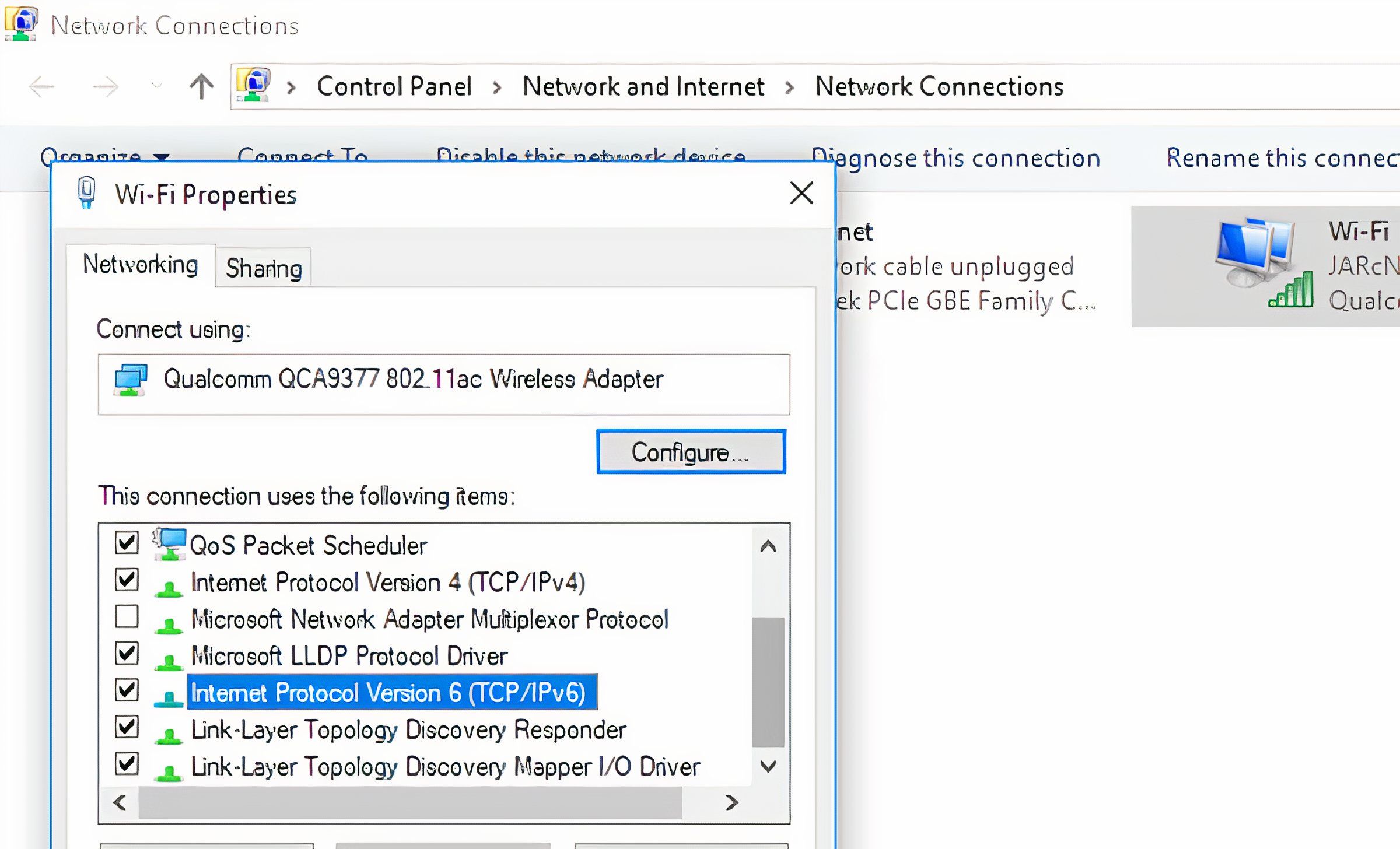 Disabling IPv6 on Windows 10