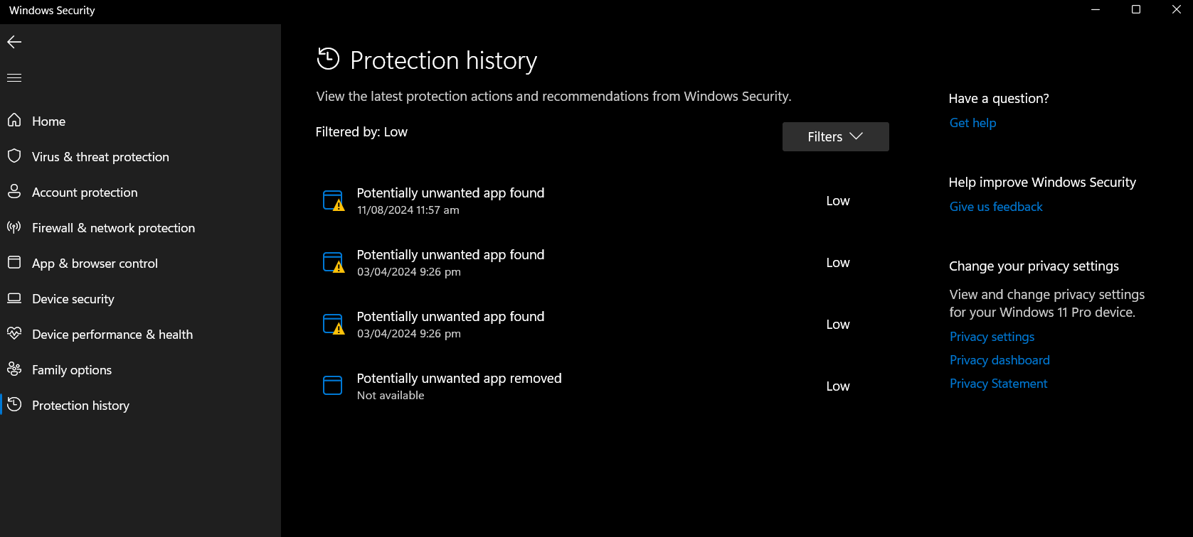 بررسی برنامه های دانلود شده در Windows Defender