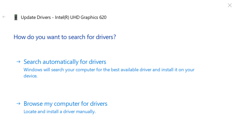 windows device manager asking how i want to update my driver