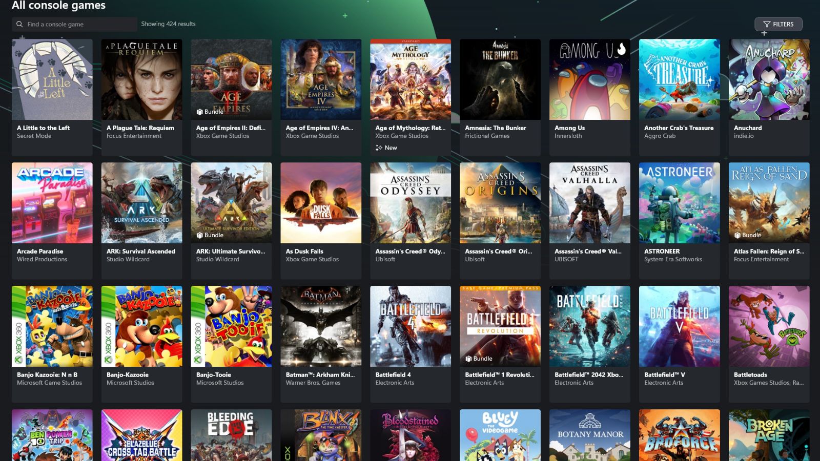 xbox app showing console games