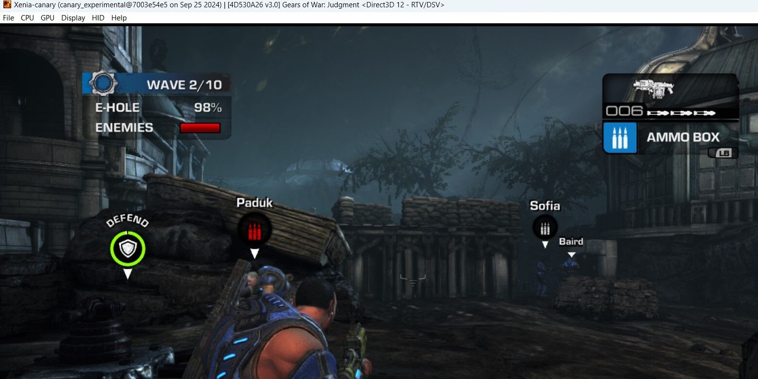 xenia emulator running gears of wars judgment survival mode 