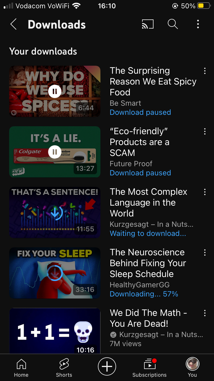 YouTube app download list