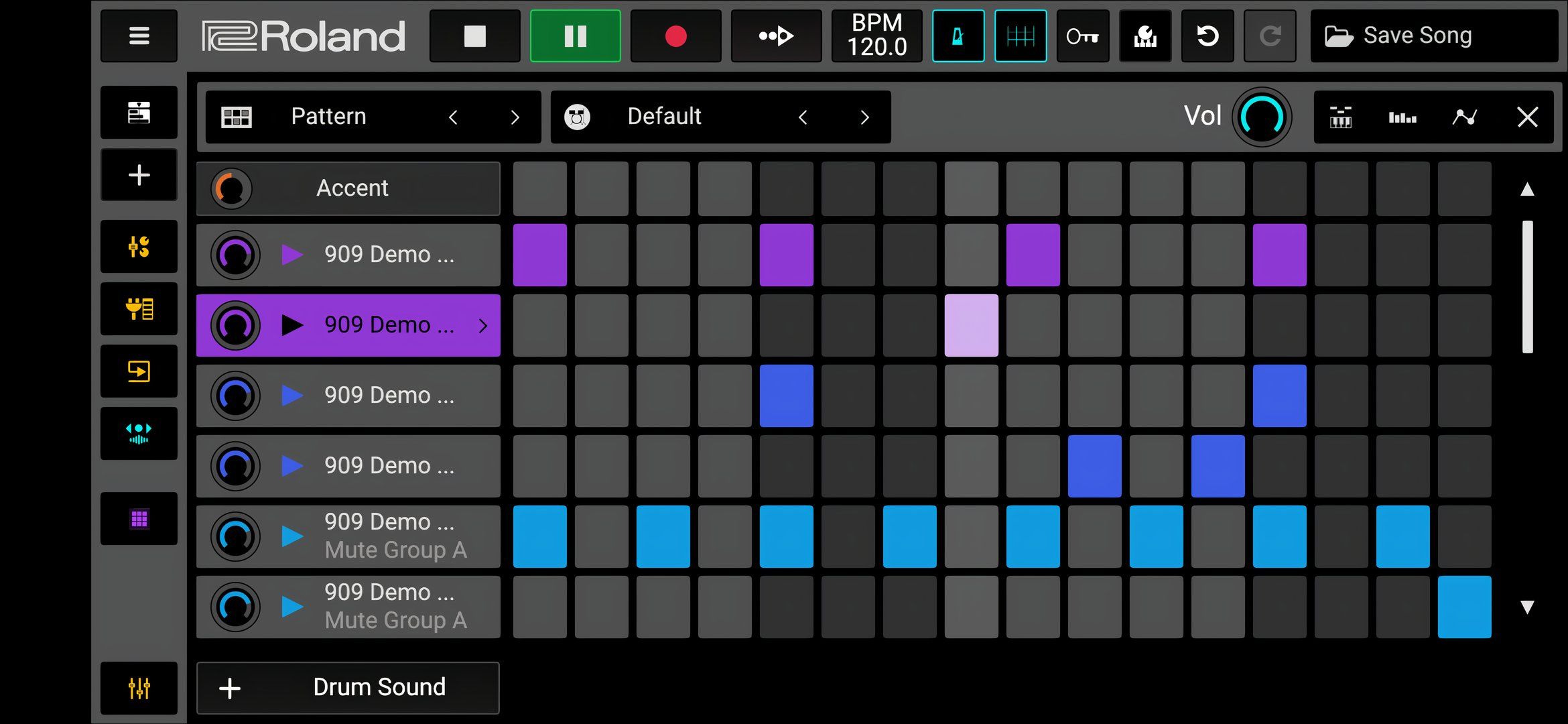 The Zenbeats matrix displaying the 909 drum machine.