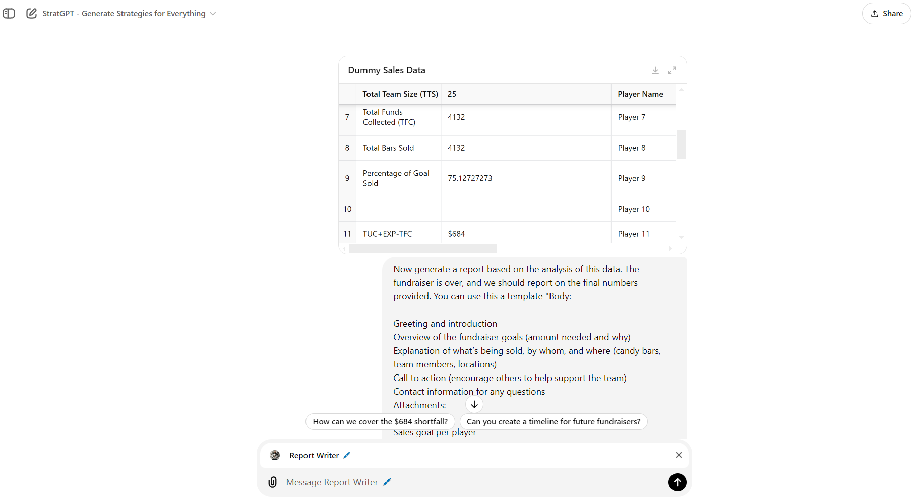 The repot generation template from the sales data.