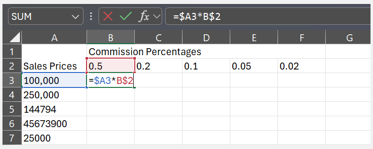 A screenshot showing a formula in cell B3 in Excel