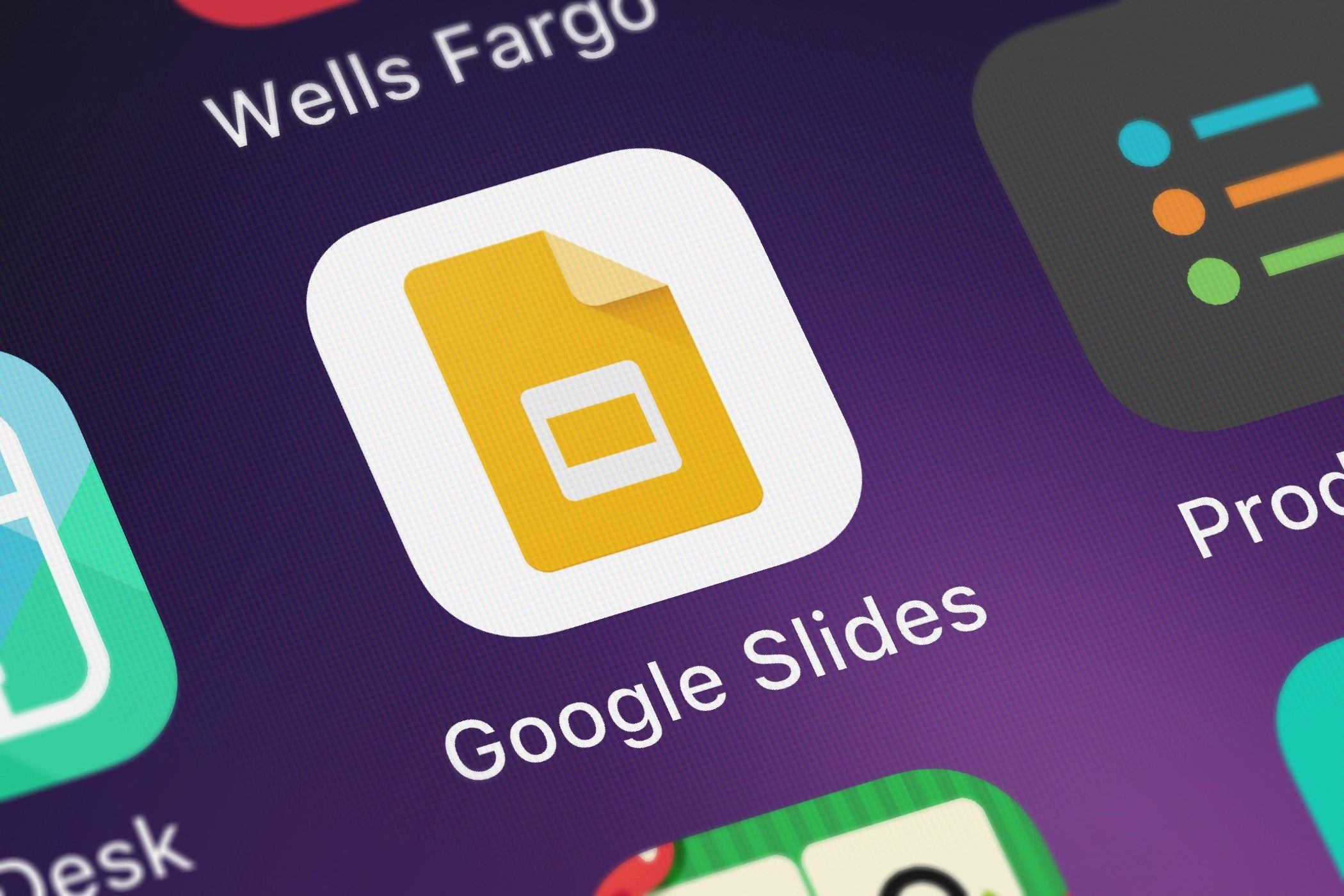 An app list displaying the Google Slides app logo