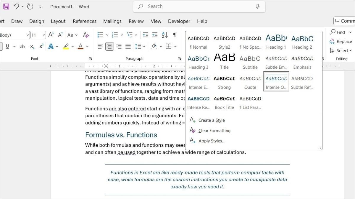 Applying Style in Word Document