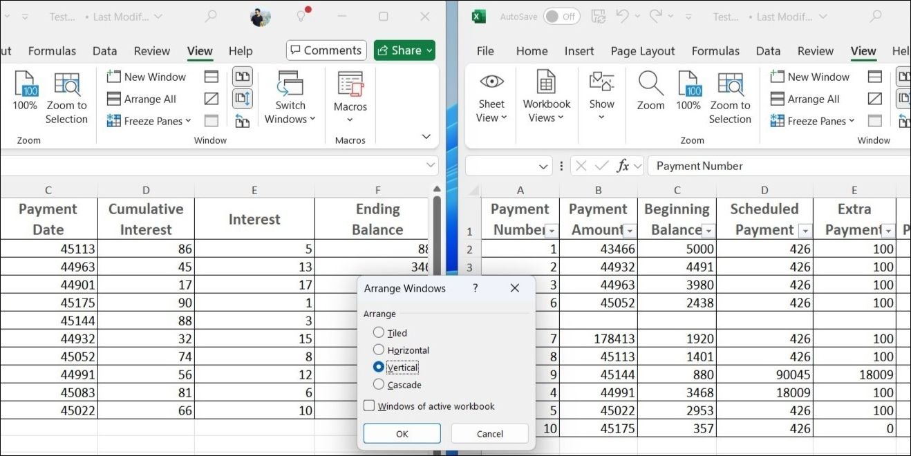 Arrange Excel Windows Vertically