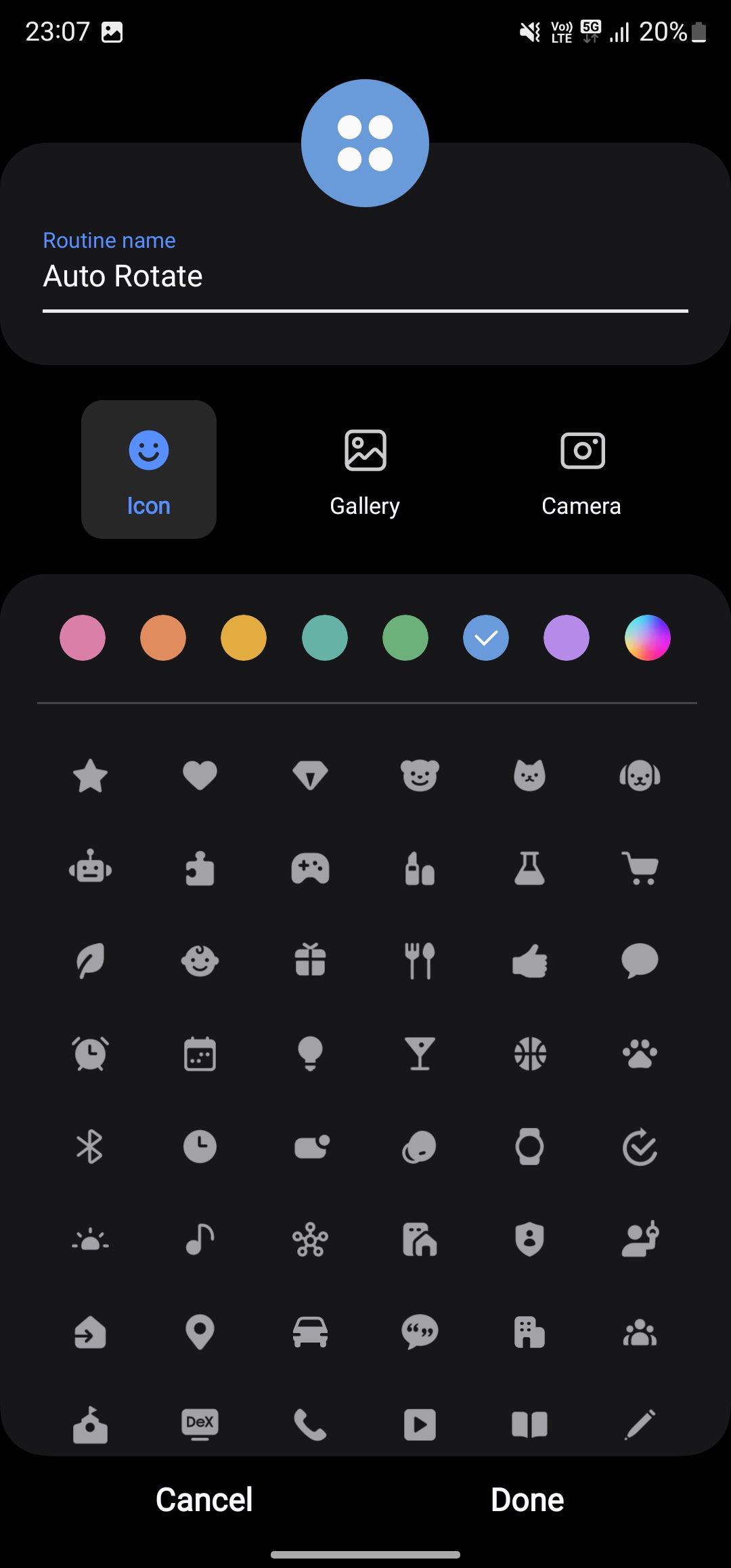 Naming the routine and configuring its icon and color.