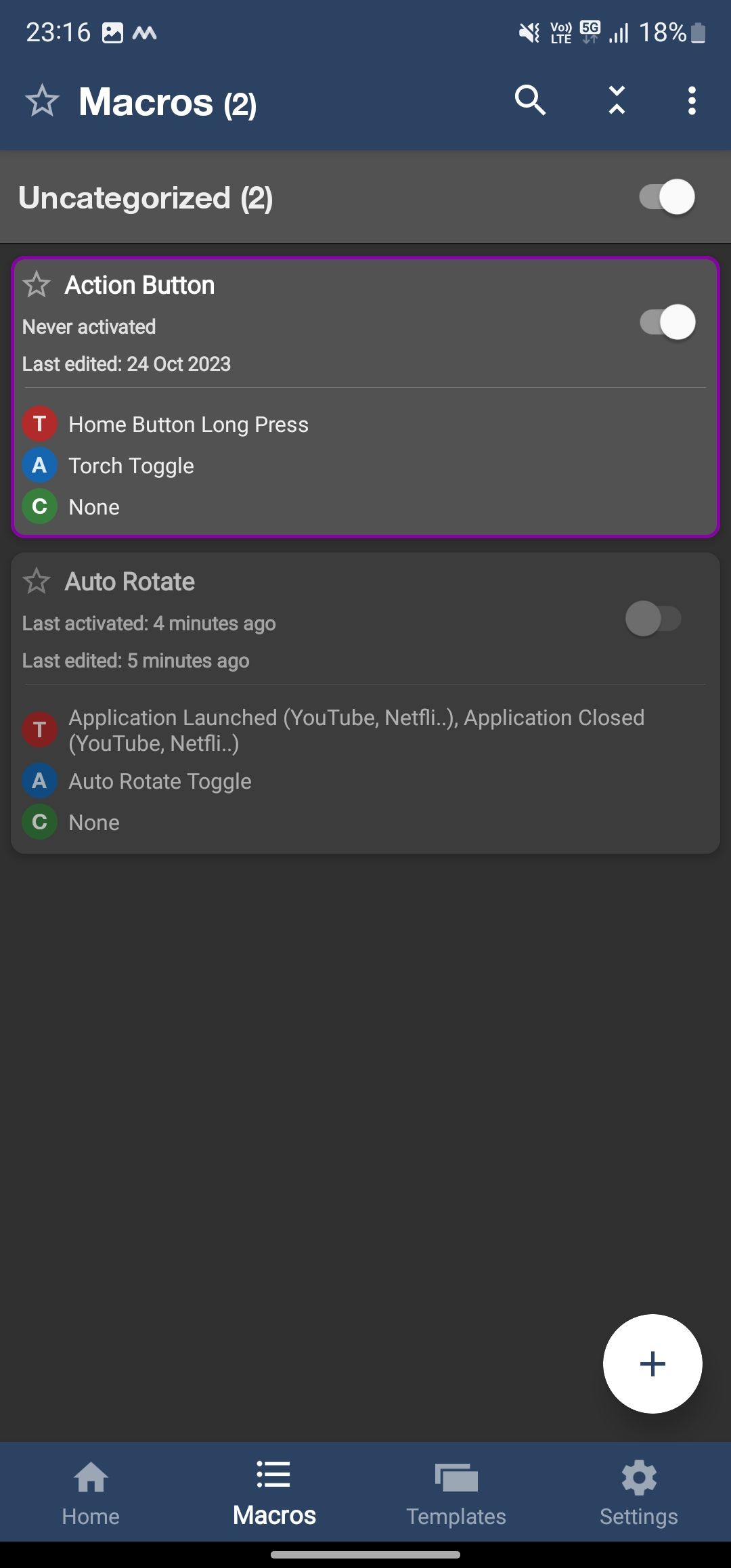 Disabling the auto-rotate macro in MacroDroid.