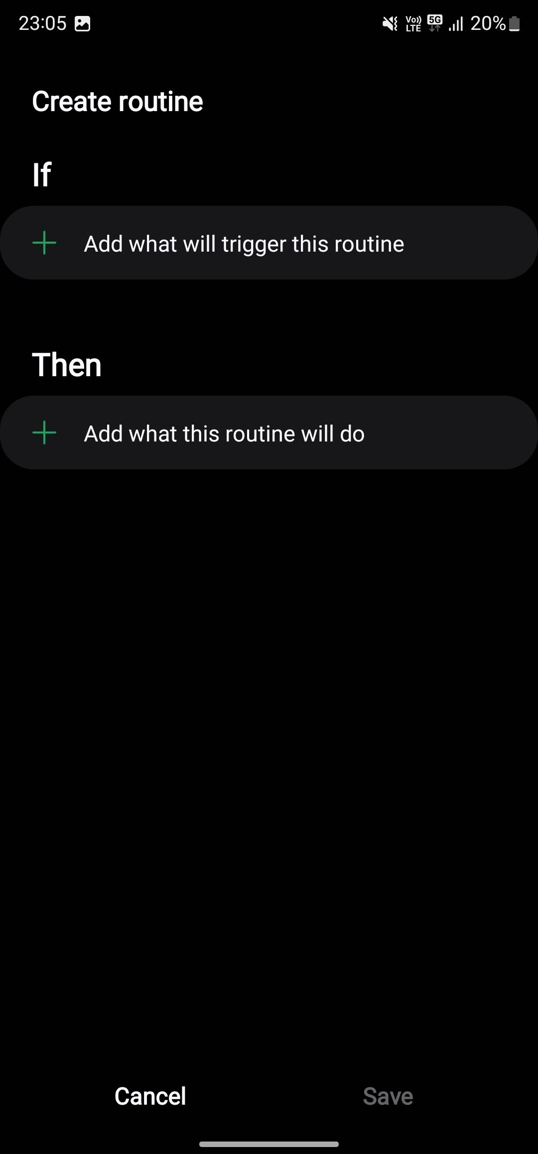 Create routine screen on a Galaxy phone.