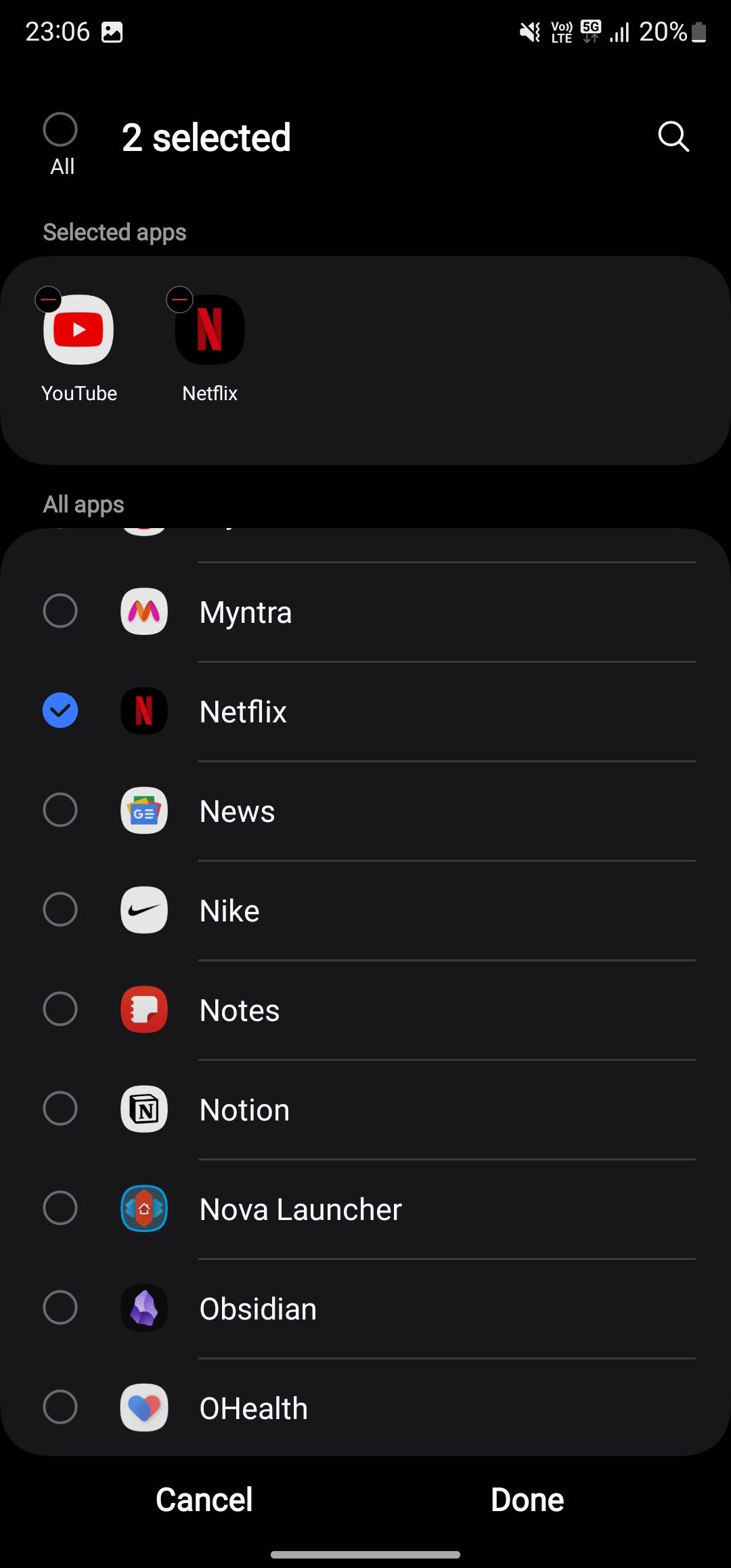 Choosing the apps for the App opened action to auto-rotate the screen in.