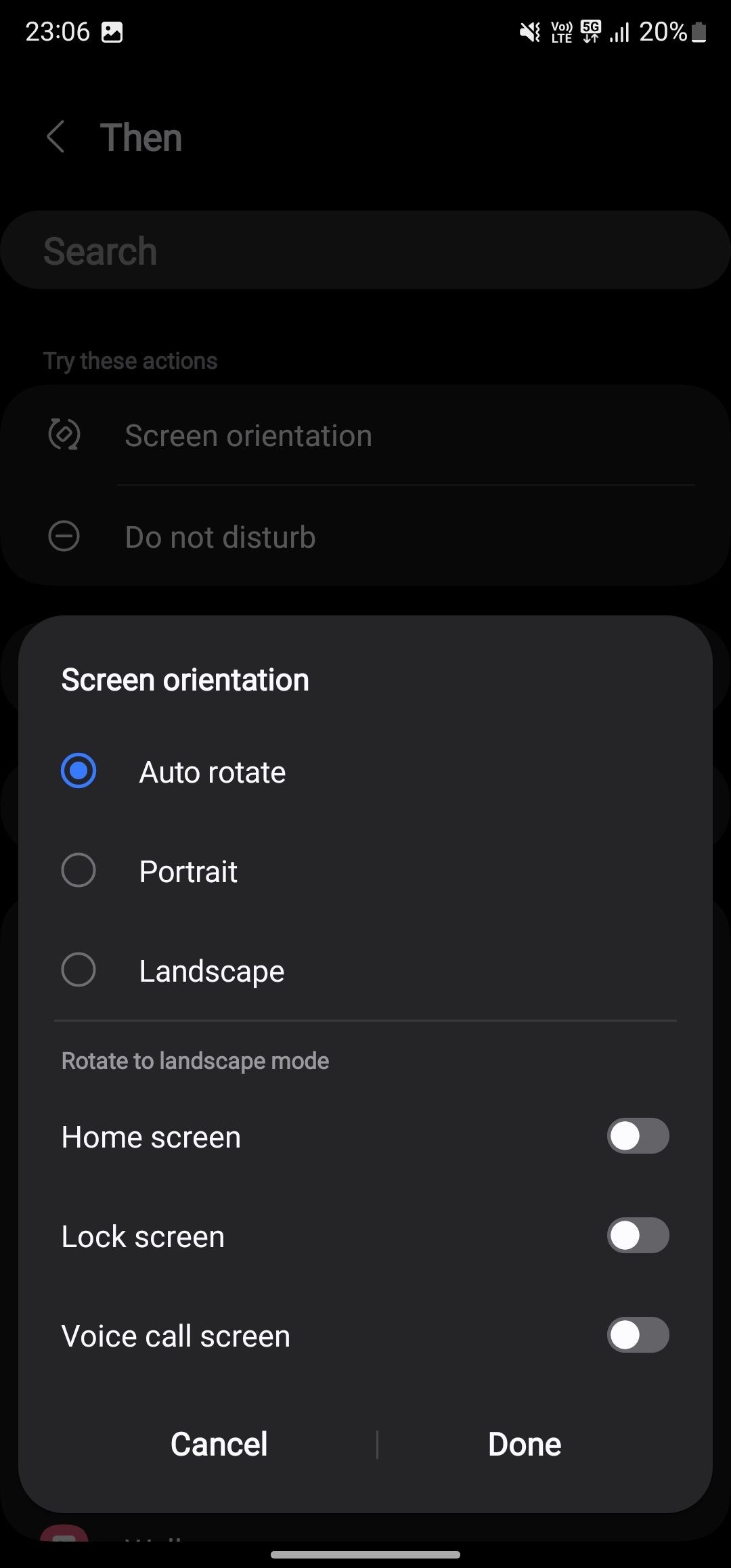 Configuring the Screen orientation option for the routine.