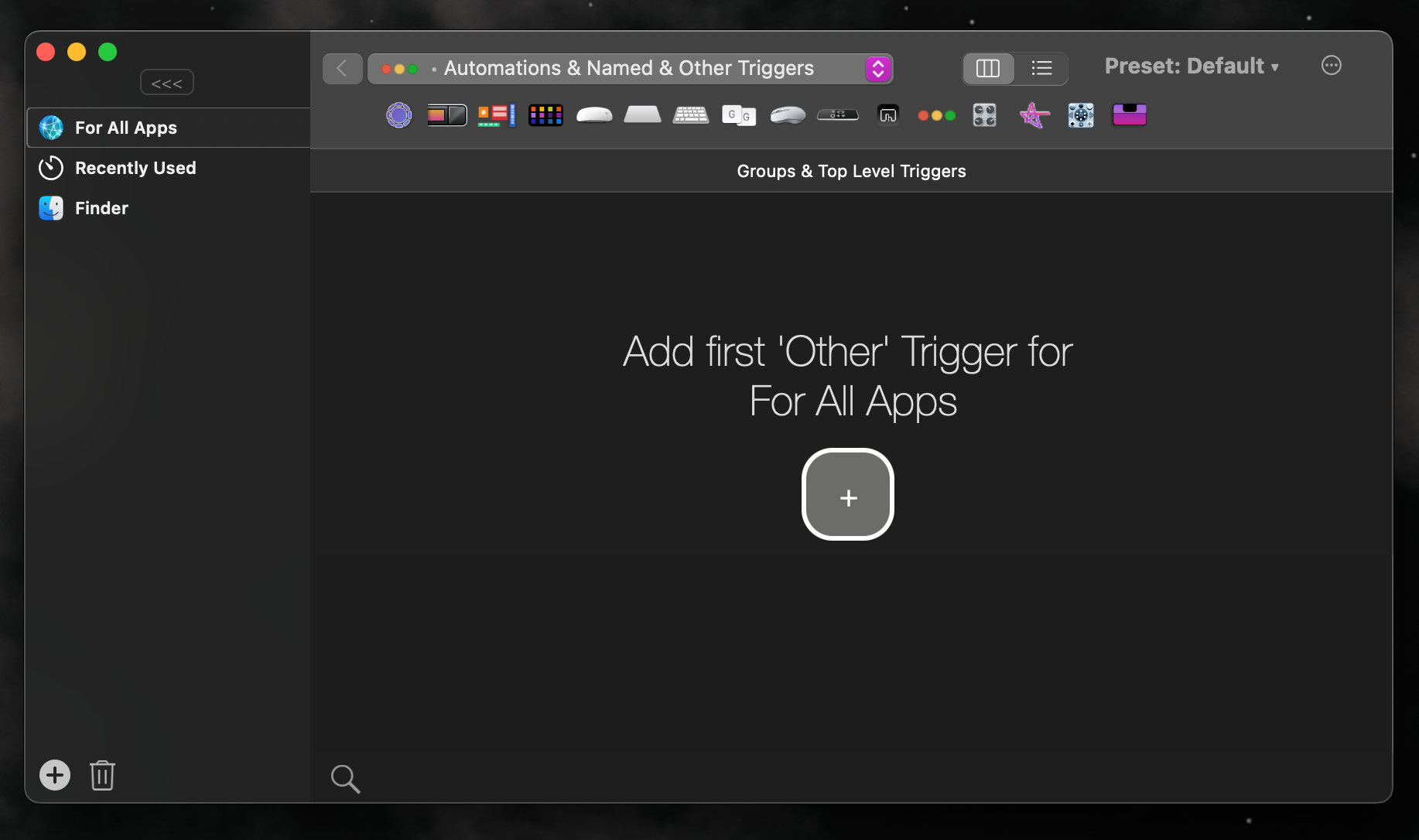 صفحه BetterTouchTool Automations & Named & Other Triggers در macOS