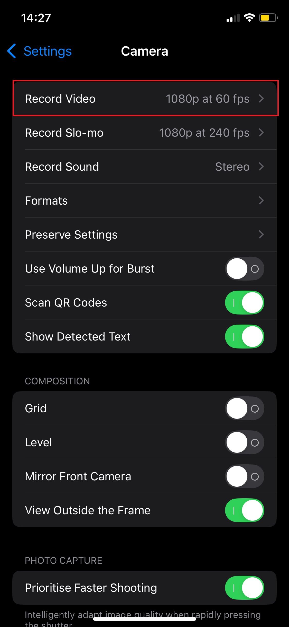 camera settings on iphone