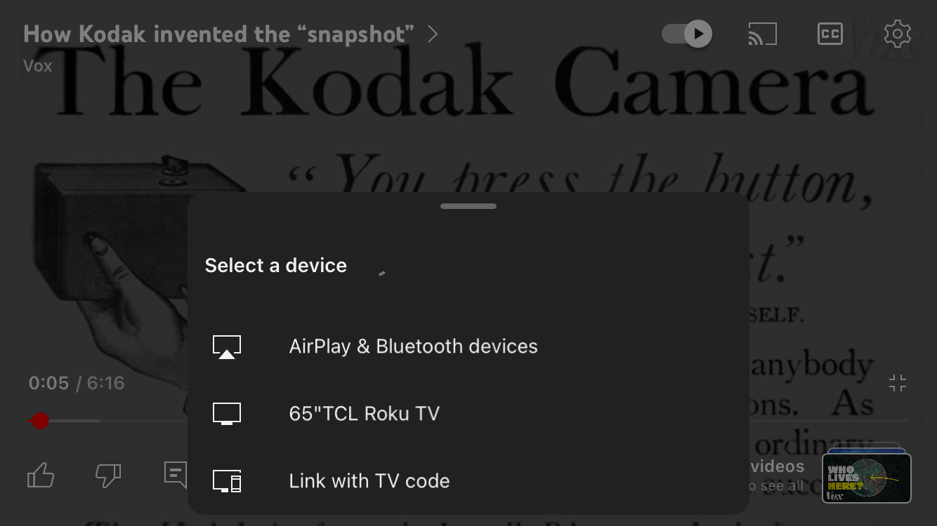 casting to my roku tv from the youtube app on iphone