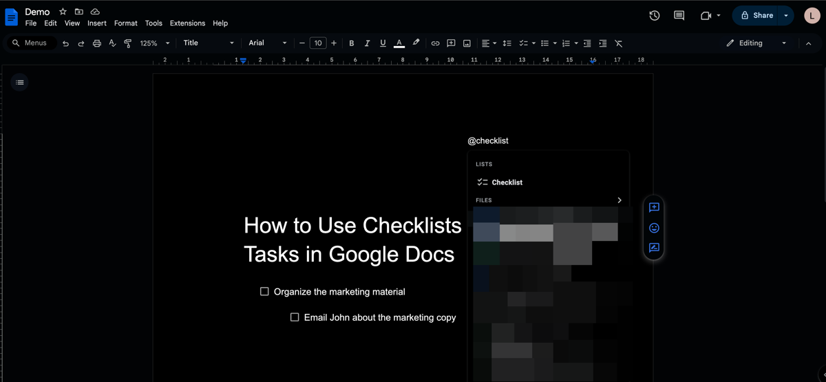 Checklists in Google Docs