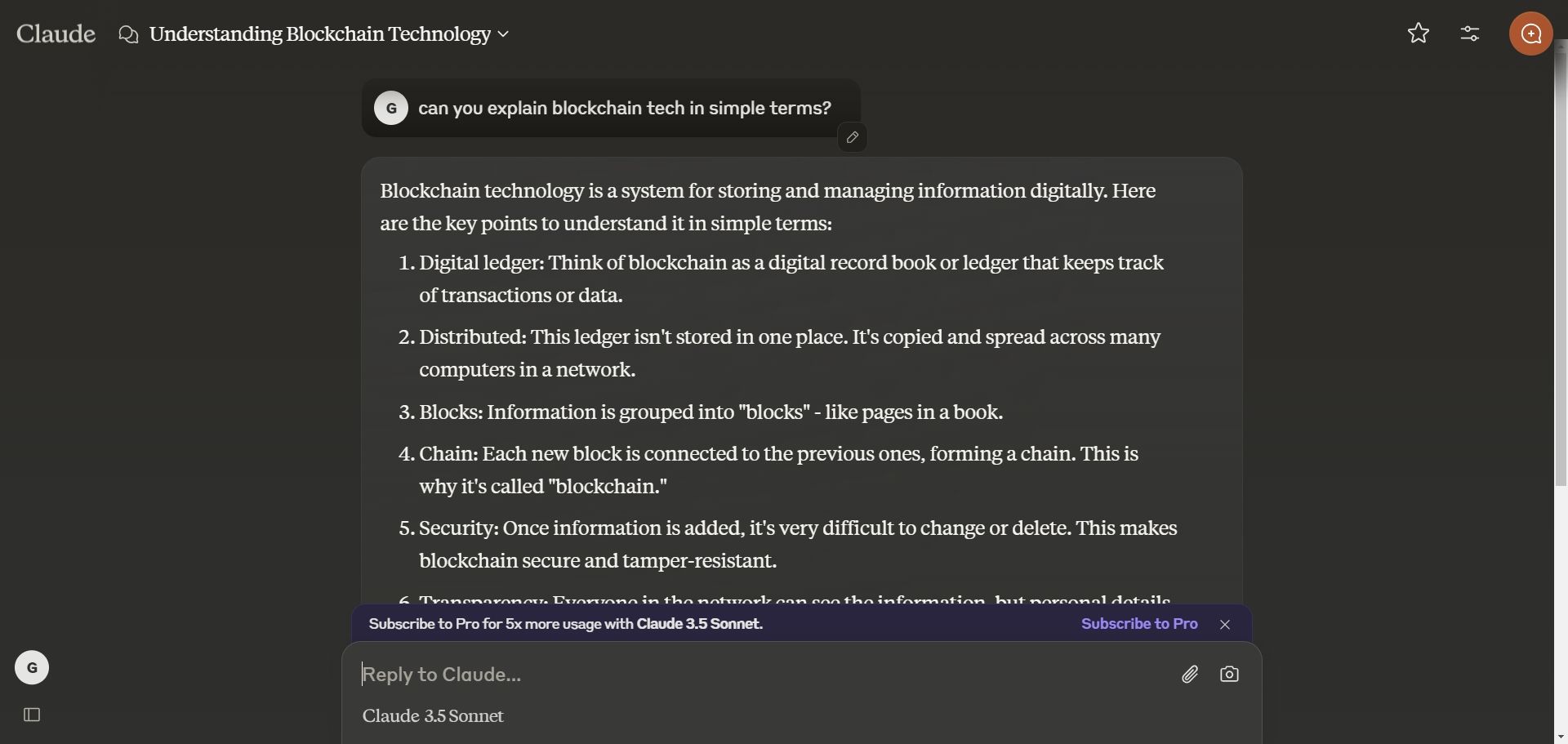 claude ai explaining blockchain technology in simple terms