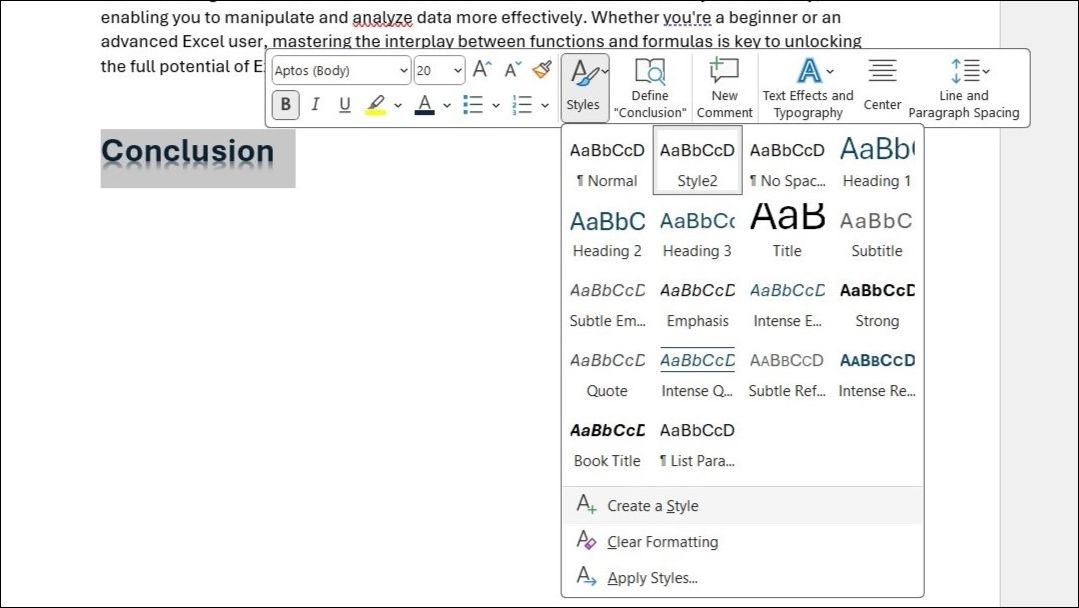 Create New Style Option in Word