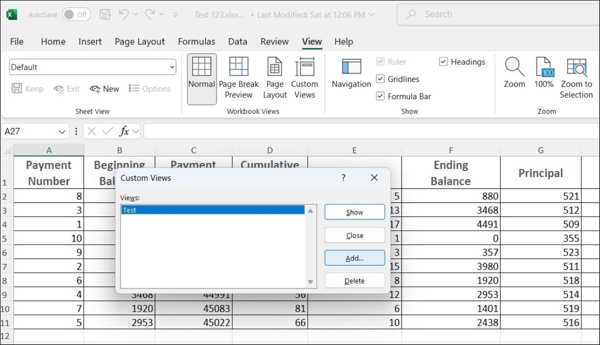 Custom Views in Excel