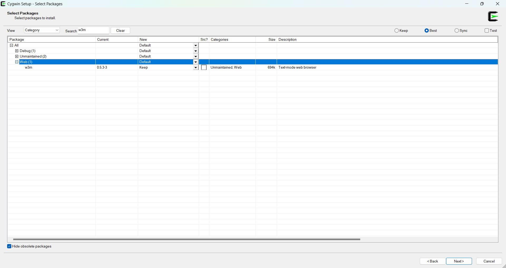 نصب cygwin w3m