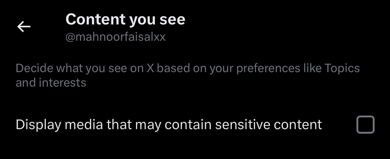 disabling sensitive content on X