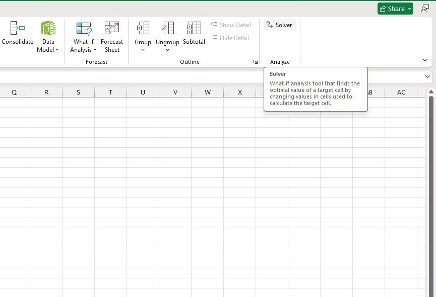 Excel's Solver in the Data tab