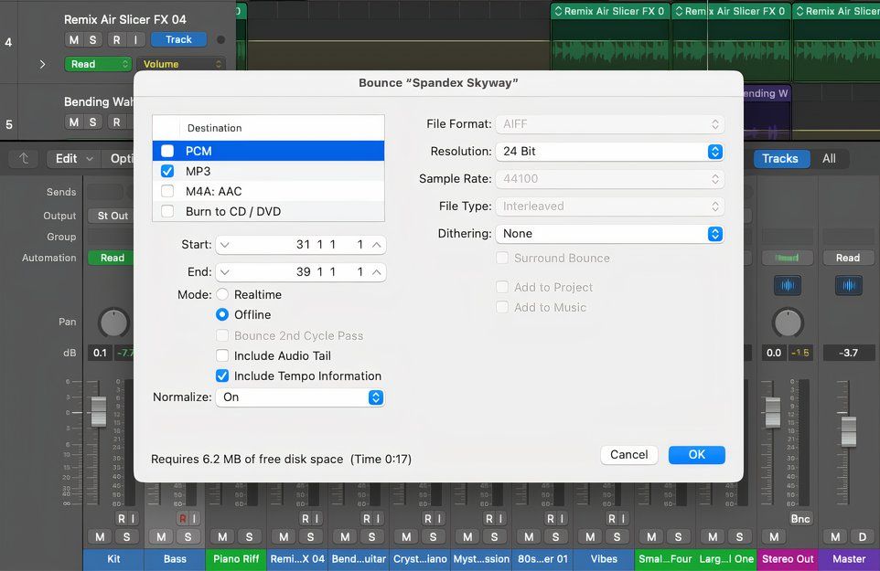 Exporting a track in Logic Pro 11.