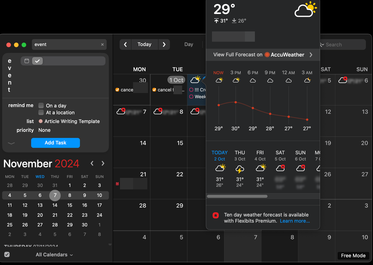 Fantastical's weather feature on macOS