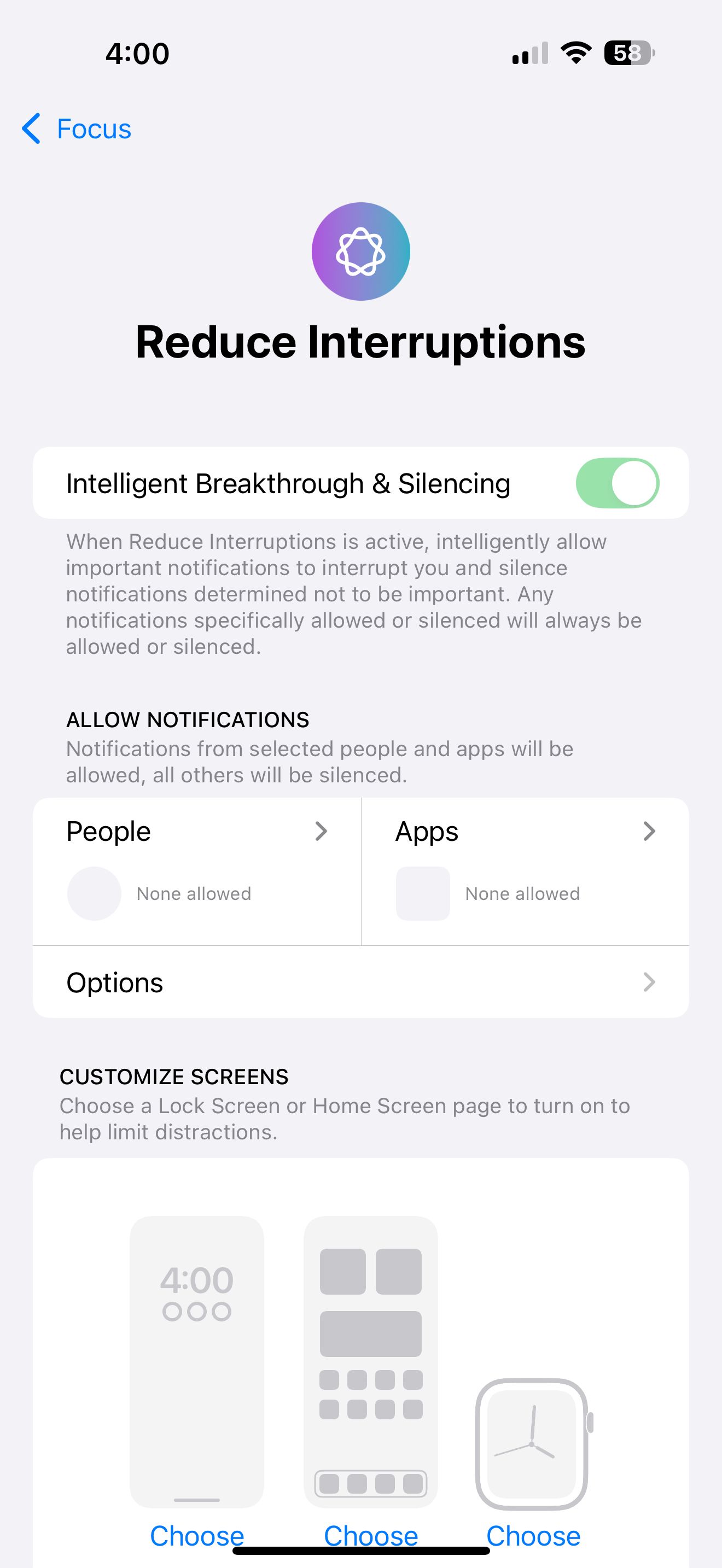 کاهش منوی وقفه ها برای تمرکز روی iOS