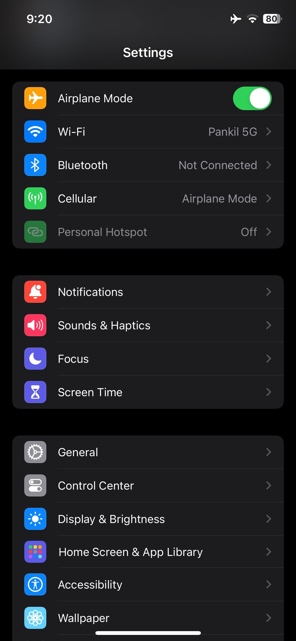 General Option in iPhone Settings Menu