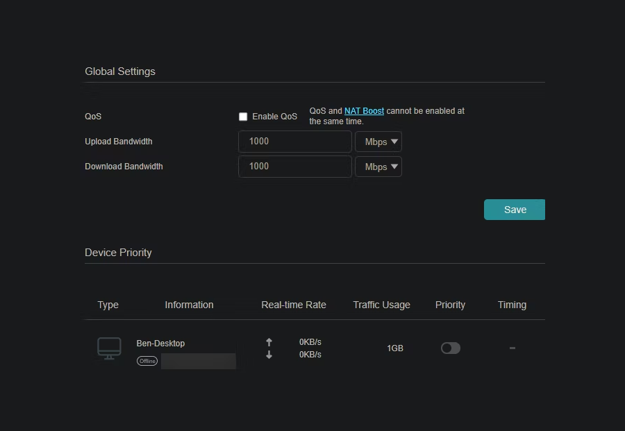 تنظیمات جهانی روتر qos