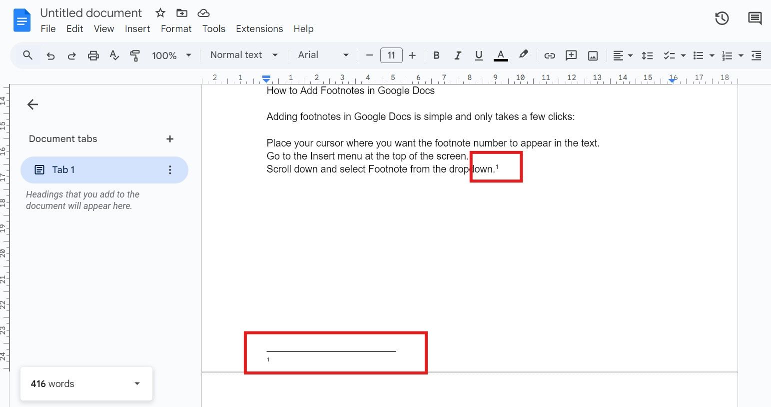 google docs footnote