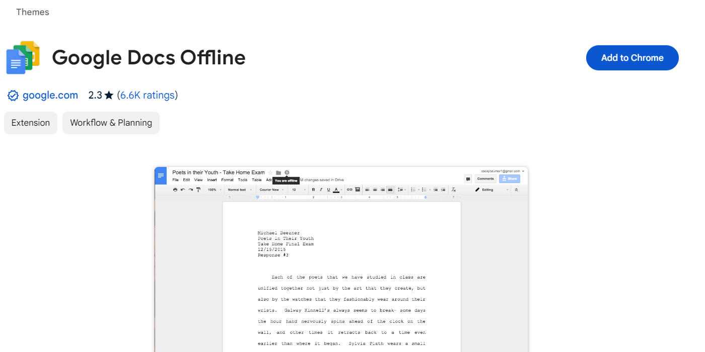 افزونه Google Docs Offline در فروشگاه وب Chrome.