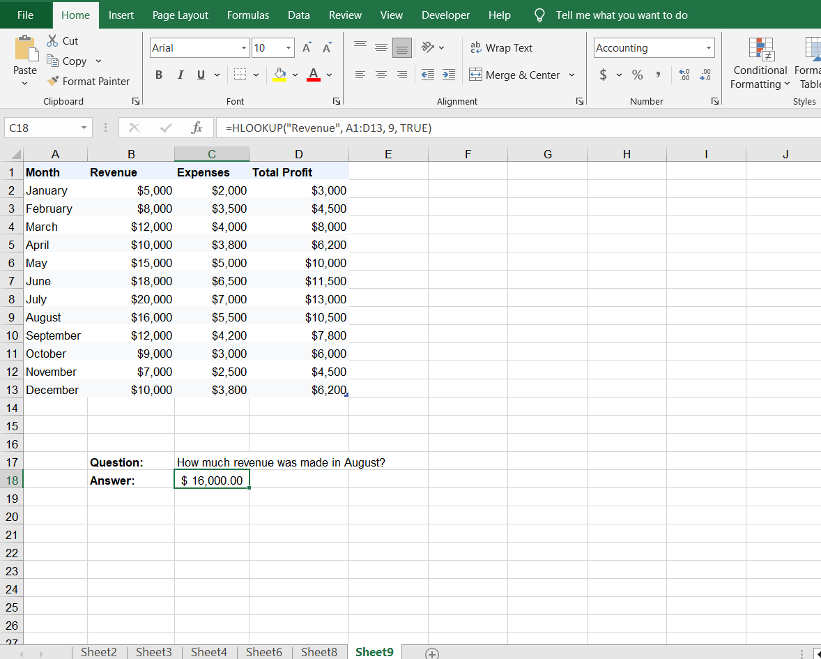 با استفاده از تابع HLOOKUP در اکسل