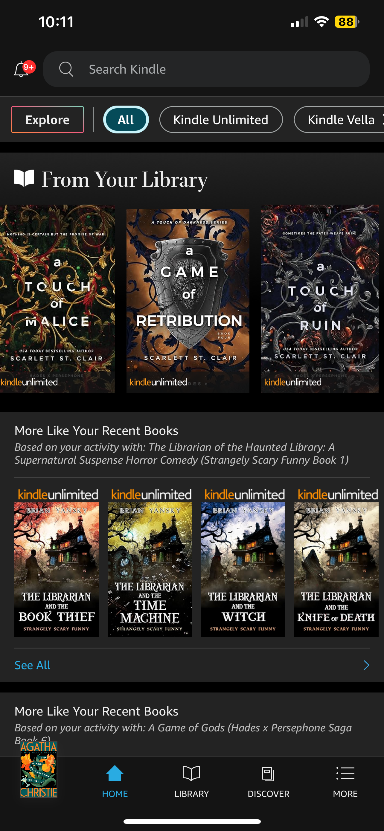 Kindle reading app library with A Game of Retribution by Scarlett St. Clair in ebook form